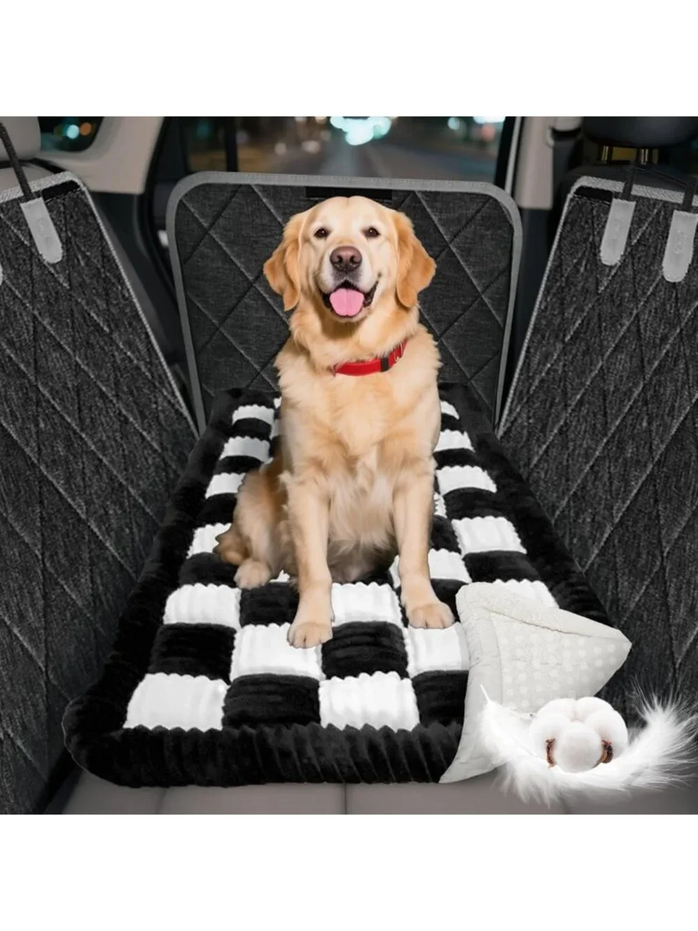 Thick Dog Bed for Car Back Seat, Non-Slip Bottom, Fits Hard Seat Cover, Mixed